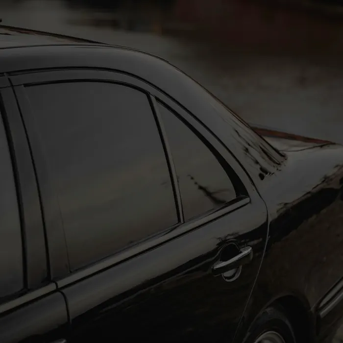 Tinted side glass on a finished car