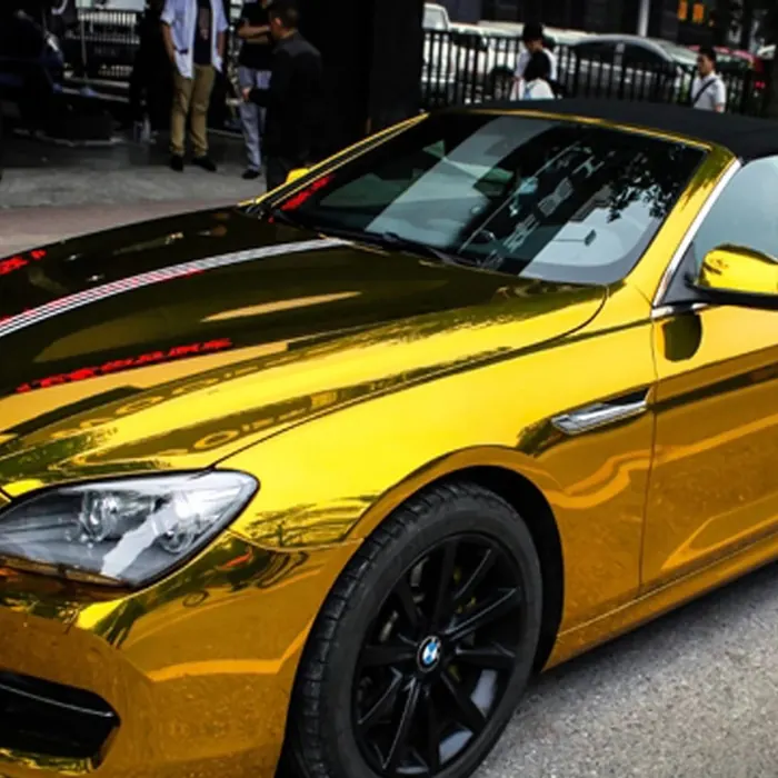 Convertible finished in a gold chrome vinyl wrap